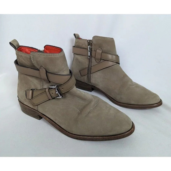 Coach LEODA sz 7B Ginger Taupe Tan Nubuck Suede Leather Buckle Strap Bootie $345